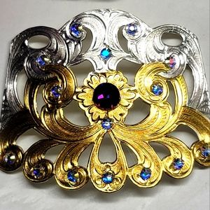 🐎 Vint. Crumrine Silver Engraved Western Boot Kilties Swarovski Crystal's